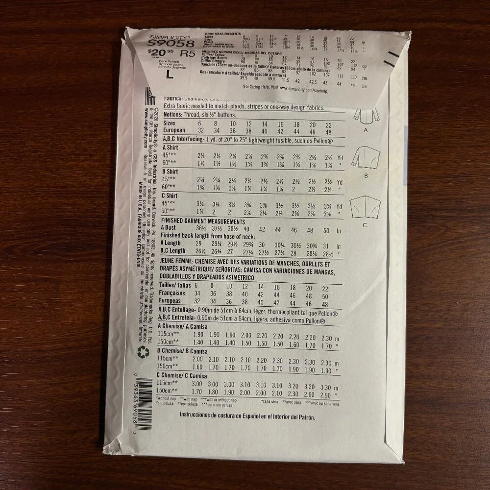 Simplicity Pattern S9058 for Misses' Shirt with Asymmetrical Drape Variations